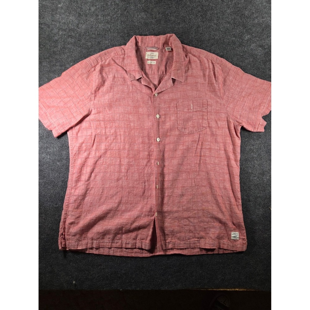 Weatherproof Vintage Mens XXL Washable Linen Short Sleeve Button Down Shirt Red